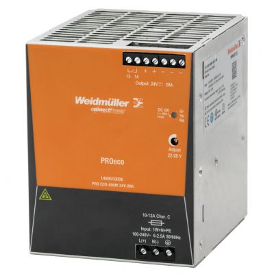 WEIDMULLER PRO ECO 480W 24V 20A Zasilanie, 480 W, 20 A @ 55 °C 1469510000 /1szt./ (1469510000)